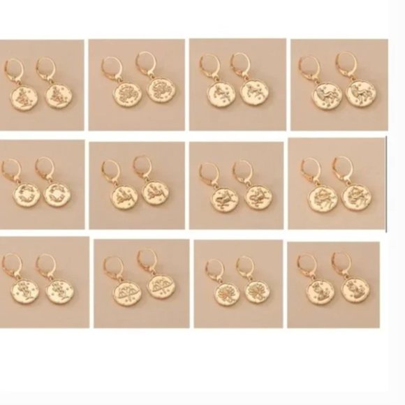 ⭐️❤️ FREE Horoscope Sign Boho Print Peasant Zodiac Modern Minimal Hoop Earrings - Picture 1 of 13